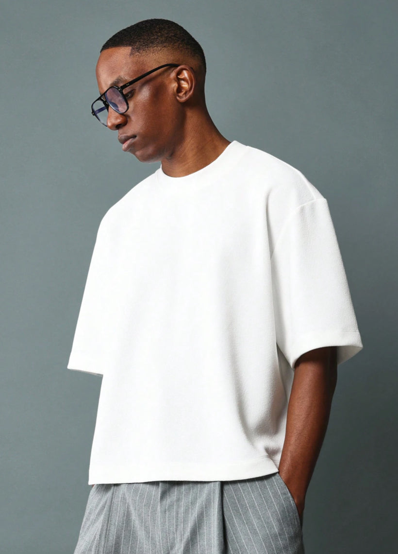 SUMWON CROP FIT TEXTURED SHORT SLEEVE JERSEY TEE