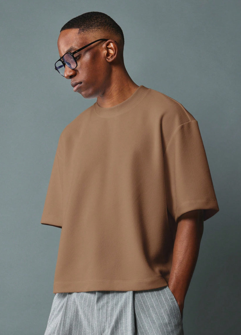 SUMWON CROP FIT TEXTURED SHORT SLEEVE JERSEY TEE