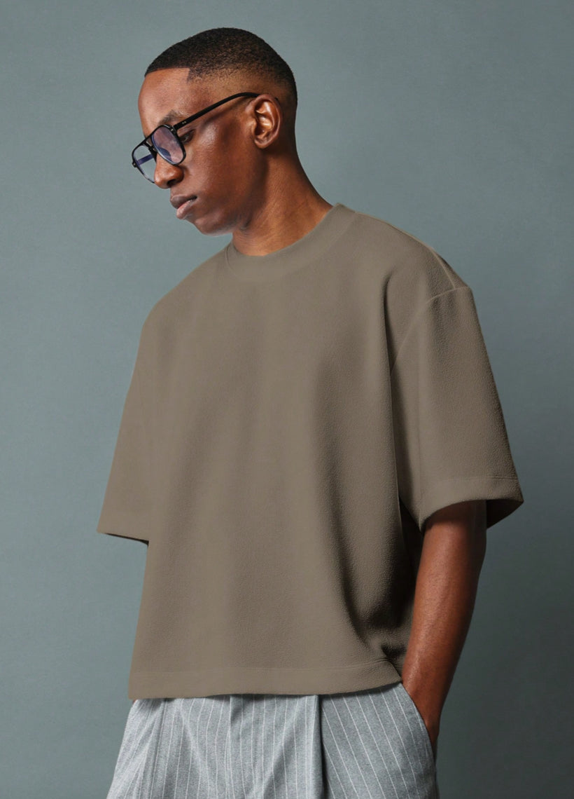SUMWON CROP FIT TEXTURED SHORT SLEEVE JERSEY TEE