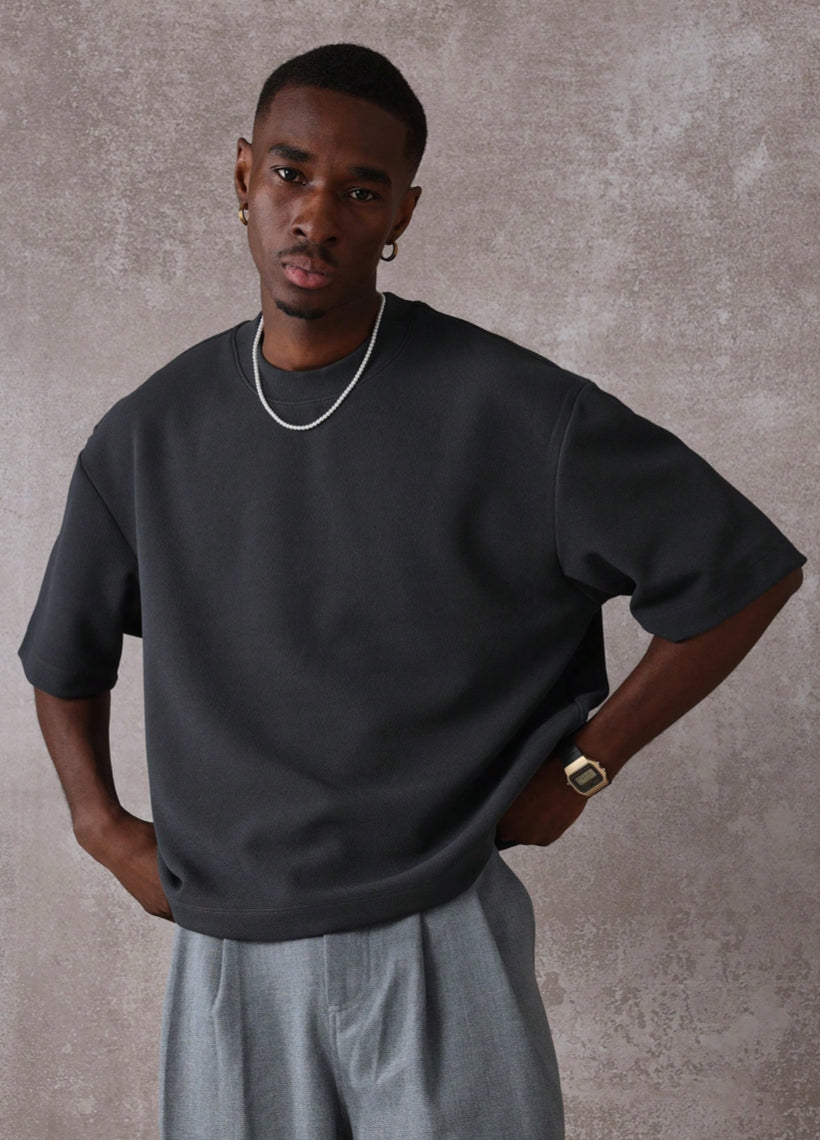SUMWON CROP FIT TEXTURED SHORT SLEEVE JERSEY TEE